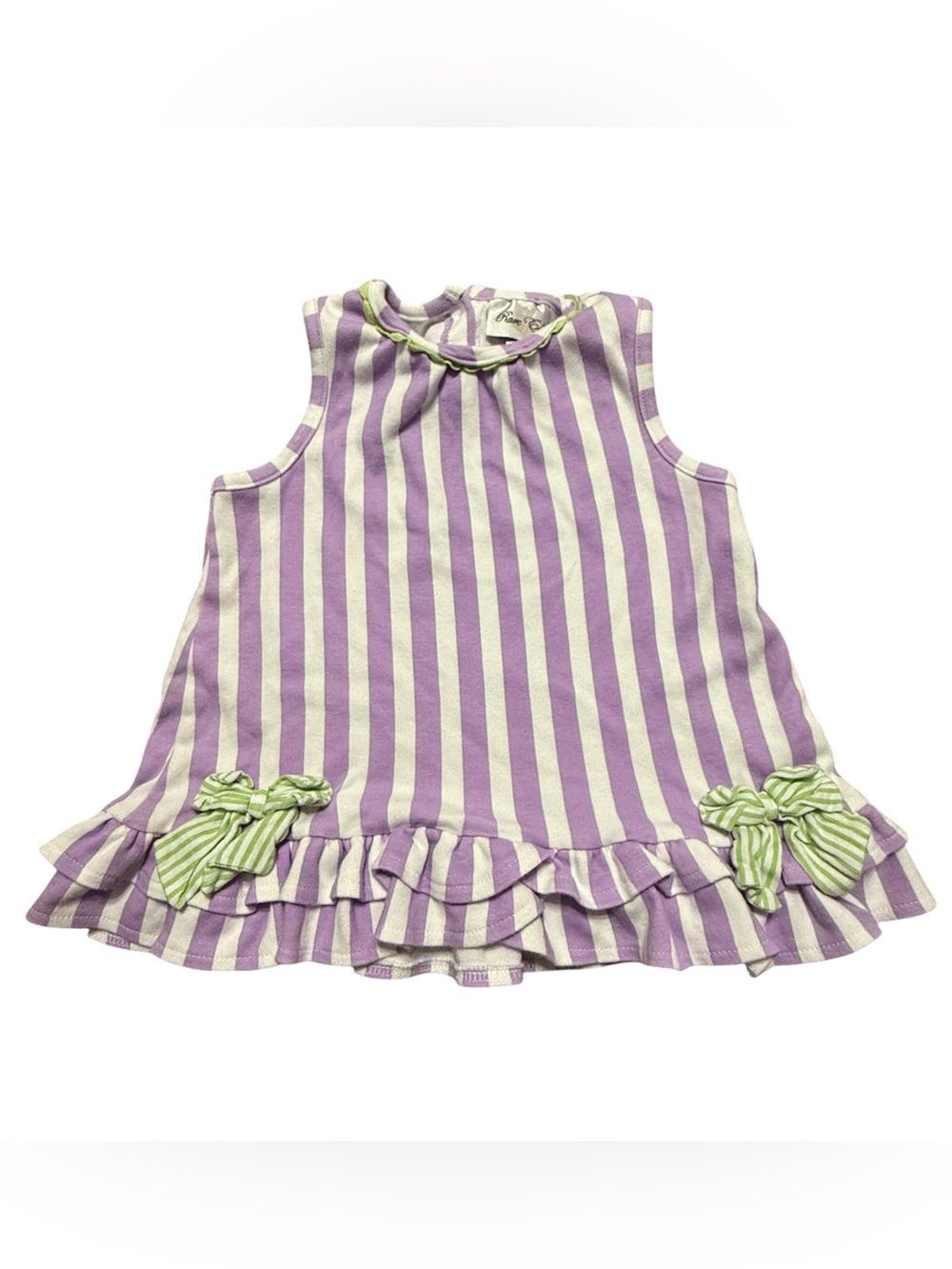 Rare Editions Girls Dress 3T Purple White Striped Sleeveless Ruffle Bow